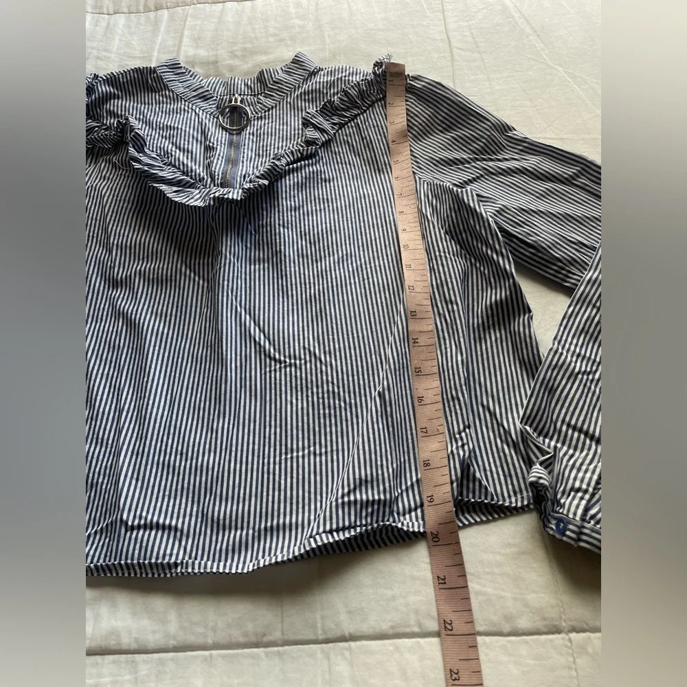 Avec Les Filles Ringo Pinstripe Ruffle Bib Blouse Medium Victorian Eduardian - Picture 8 of 8